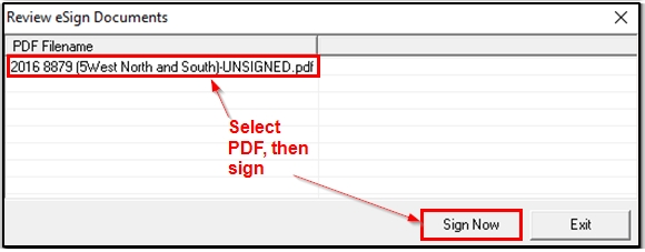 Image showing the Review eSign Documents dialog box.